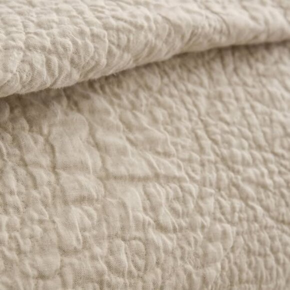 POTTERY BARN BELGIAN FLAX LINEN FLORAL STITCH QUILT, KING /CAL KING ~ FLAX - Picture 3 of 5